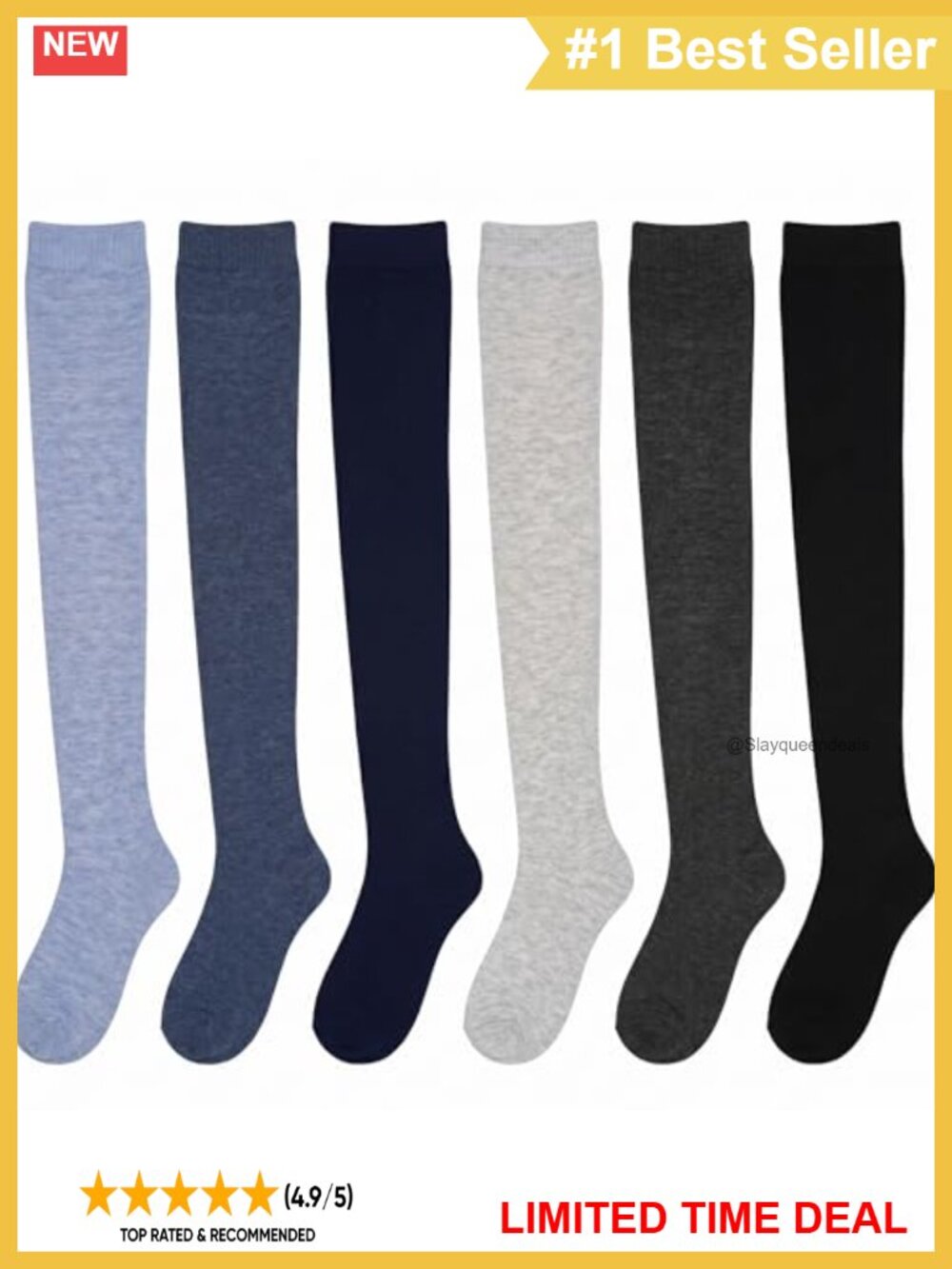 Over the Knee High Socks 6 Pairs Thigh High Stockings Casual School Dance